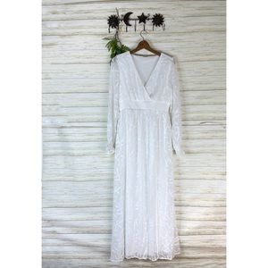 Baltic Born White Smocked Long Sleeve Boho Maxi Dress